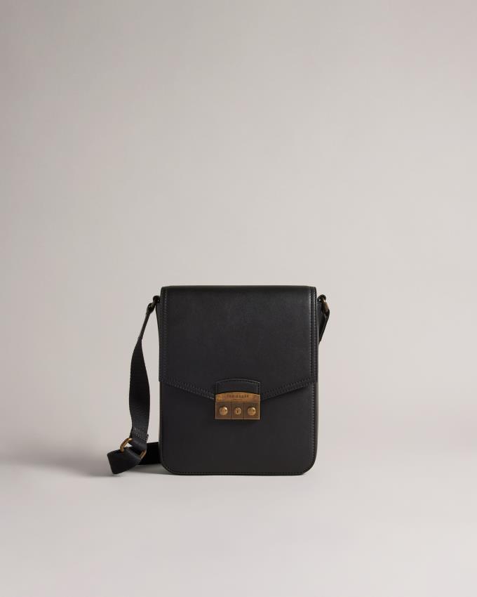 Sac en Cuir Ted Baker Trunk Lock Flight Noir Homme | INR-43361970